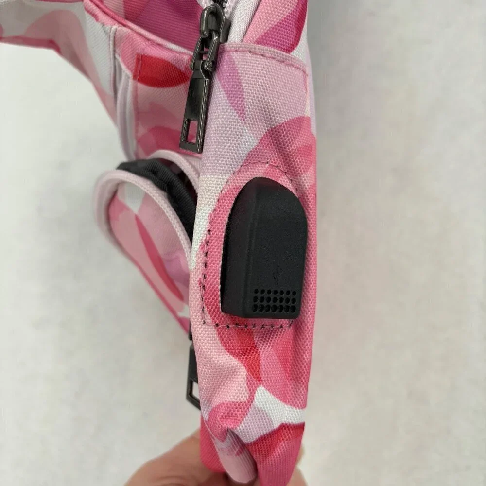 Nupouch Anti-Theft Daypack Sling Bag Pink White‎ Backpack USB Charger Handbag